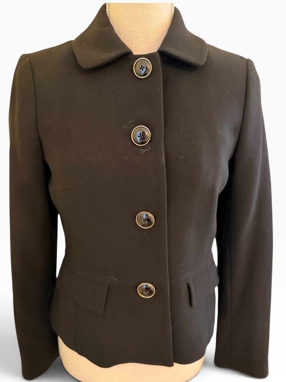 Banana Republic Wool Blend Black Button-Front Blazer 4P